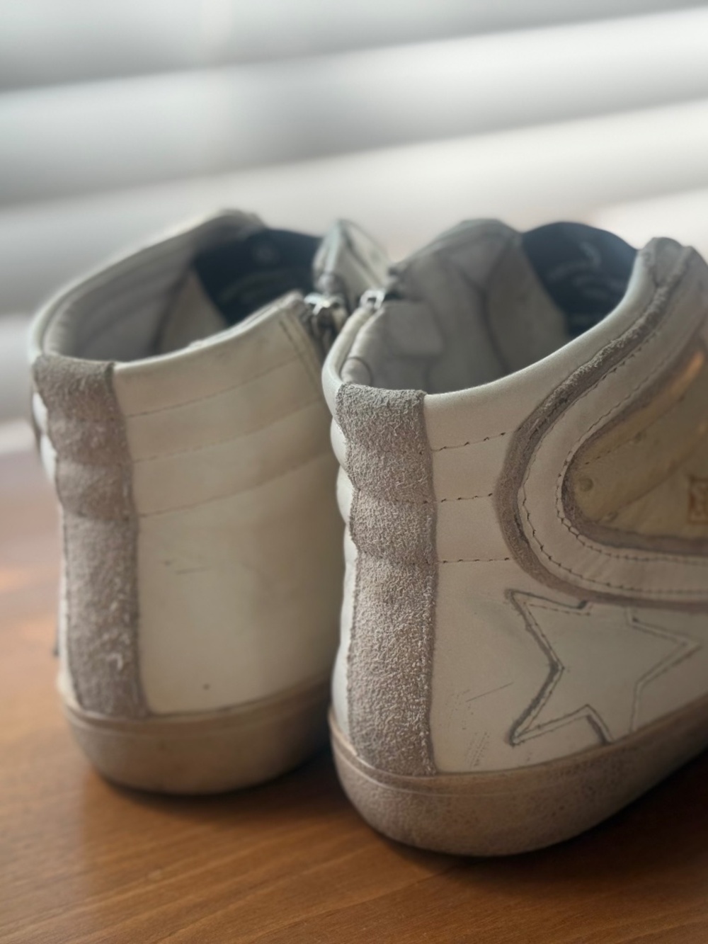 Golden Goose High Top Slide Women 38 Ivory Ecru Leather Distressed Suede GGDB - Picture 8 of 15